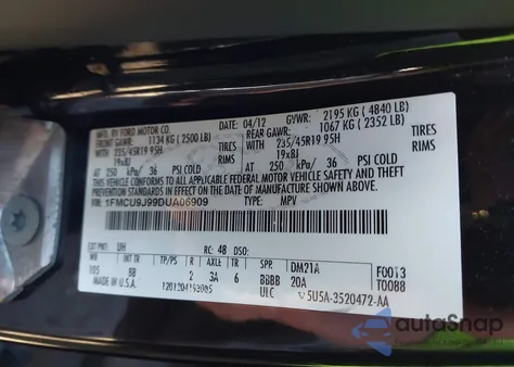 2013 Ford Escape Titanium from USA, damaged, VIN 1FMCU9J99DUA06909